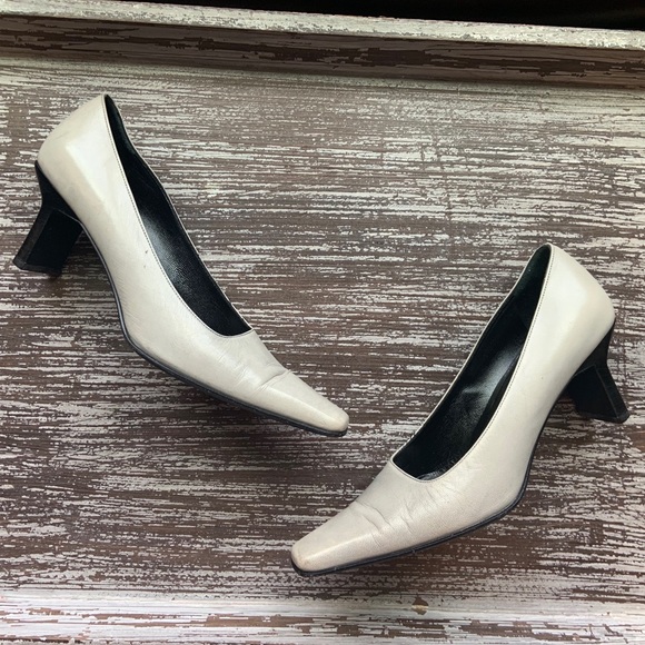 Prada Shoes - Vintage Prada Light Gray Square Toe Heels